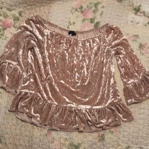 Light Pink/Baby Pink Velvet Ruffle Crop Top